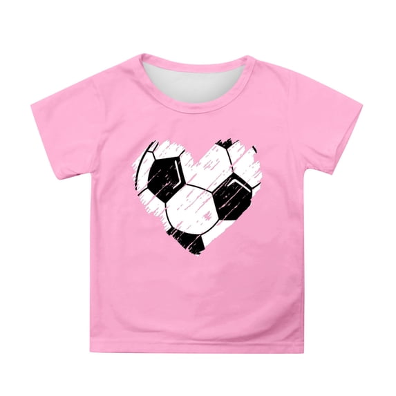 WOYY Girls Cute Soccer Graphic Tee Casual Sports Crewneck Short Sleeve T Shirt, Pink, Sizes 3-13
