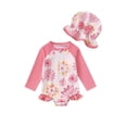 thumbnail image 1 of WOYY Girls Cute UPF 50+ Long Sleeve Rash Guard One-Piece Swimsuit with Cap, Sizes 2-3, 1 of 2