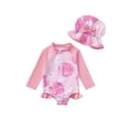 thumbnail image 1 of WOYY Girls Cute UPF 50+ Long Sleeve Rash Guard One-Piece Swimsuit with Cap, Sizes 9-12 Months, 1 of 2