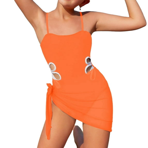 WOYY Girls Cutout One-Piece Swimsuit with Cover Up UPF 50+ Bathing Suit, Sizes 7-16