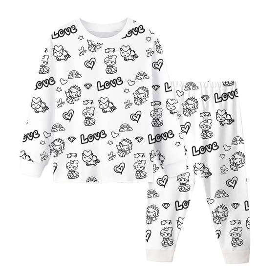 WOYY Girls DIY Hand Painted Pajamas Long Sleeve Top Pants Sleepwear Loungewear, Sizes 2-8