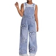 thumbnail image 1 of WOYY Girls Denim Overalls Star Patches Wide Leg Jean Jumpsuit Casual Dungarees, 1 of 4