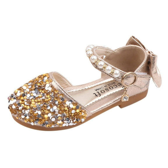 WOYY Girls Dress Shoes Low Heels Glitter Sequins Sandals Dress Princess Dance Kids Shoes
