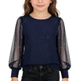 thumbnail image 1 of WOYY Girls Dressy Shirt Party Glitter Long Sleeve Round Neck Tunic Top, Blue, Sizes 4-14, 1 of 8