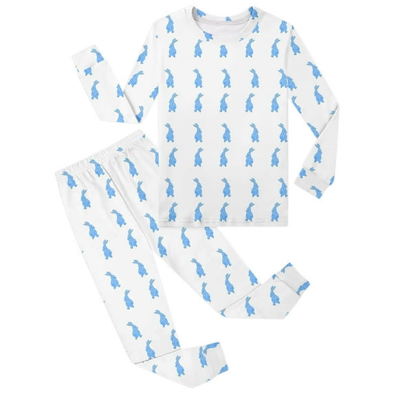WOYY Girls Easter Outfits Bunny Print Long Sleeve Top Pants Sleepwear Set, Sizes 1-2