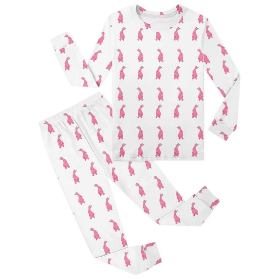 WOYY Girls Easter Outfits Bunny Print Long Sleeve Top Pants Sleepwear Set, Sizes 3-4