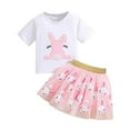 thumbnail image 1 of WOYY Girls Easter Outfits Cute Rabbit Print Short Sleeve T Shirt Tutu Skirt Set, Sizes 6M-4T, 1 of 7