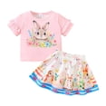 thumbnail image 1 of WOYY Girls Easter Outfits Cute Ruffle Short Sleeve Crew Neck T-Shirt Skirt Set, Sizes 1-2, 1 of 8