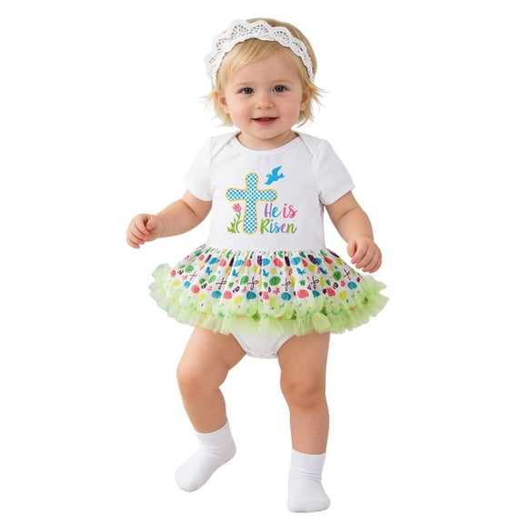 WOYY Girls Easter Party Dress Outfits Cute Baby Short Sleeve Romper Tutu Dress with Headband, Sizes 0-24 Months