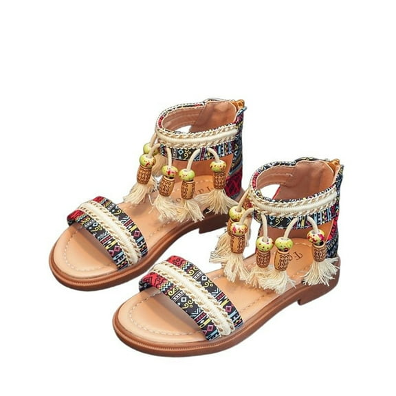 WOYY Girls Ethnic Style Roman Sandals with Soft Soles Summer Beach Shoes