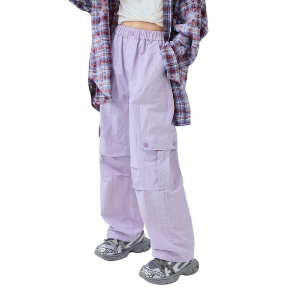 WOYY Girls Fashion Cargo Pants Baggy Straight Leg Trousers with Pockets, Sizes 4-5T
