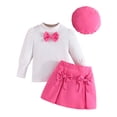 thumbnail image 1 of WOYY Girls Fashion Outfits Ribbed Bow Long Sleeve Top Skirt Hat 3Pcs Set, Sizes 2-8, 1 of 8