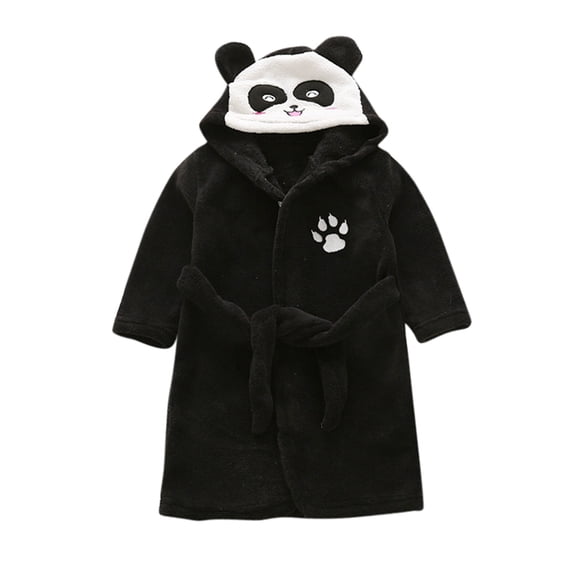WOYY Girls Flannel Sleepwear Robe Cute Panda Fuzzy Hooded Bathrobe Loungewear, Sizes 1-8