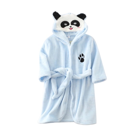 WOYY Girls Flannel Sleepwear Robe Cute Panda Fuzzy Hooded Bathrobe Loungewear, Sizes 1-8