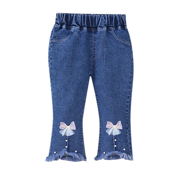 WOYY Girls Flared Jeans Elastic Waist Denim Pants Casual Soft Stretch Trousers