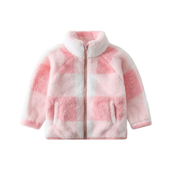 WOYY Girls Fleece Fuzzy Coat Cozy Soft Zip Up Jacket Kids Windproof Outerwear, Sizes 4-5