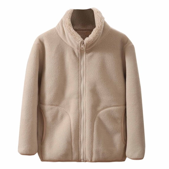 WOYY Girls Fleece Thickened Coat Windproof Stand Up Collar Jacket Outerwear, Sizes 3-18