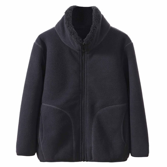 WOYY Girls Fleece Thickened Coat Windproof Stand Up Collar Jacket Outerwear, Sizes 3-18