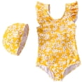 thumbnail image 1 of WOYY Girls Floral Ruffle One-Piece Swimsuit with Swimming Cap Bathing Suit, Sizes 2-3, 1 of 2