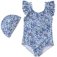 thumbnail image 1 of WOYY Girls Floral Ruffle One-Piece Swimsuit with Swimming Cap Bathing Suit, Sizes 4-5, 1 of 8