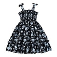 thumbnail image 1 of WOYY Girls Floral Sleeveless Ruffle Tiered Dress Casual Smocked Sun Dress, Blue, Sizes 2-8, 1 of 8
