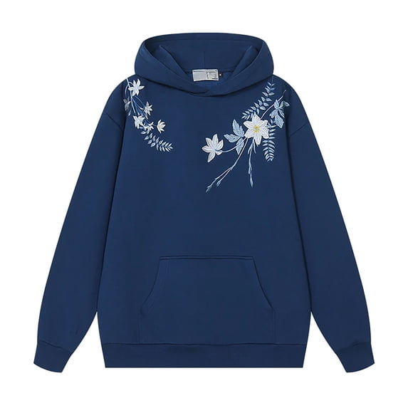 WOYY Girls Flower Embroidery Hoodie Long Sleeve Pullover Hooded Sweatshirt, Blue, Sizes 1-14
