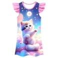 thumbnail image 1 of WOYY Girls Flutter Sleeve Nightgown Cute Cartoon Cat Print Nightdress for Kids, Sizes 3-10, 1 of 3