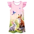 thumbnail image 1 of WOYY Girls Flutter Sleeves Nightgown Cute Animal Print Loose A-Line Nightdress, Sizes 3-10, 1 of 3