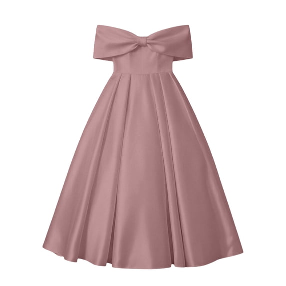 WOYY Girls Formal Off The Shoulder Satin Dress Wedding Pageant Party Dress,Pink,Sizes 8-17