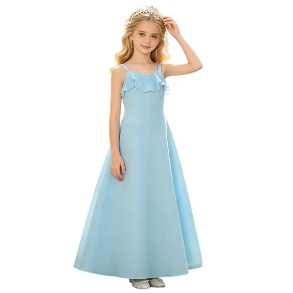 WOYY Girls Formal Ruffle Maxi Dress Elegant Wedding Party Sleeveless Dress