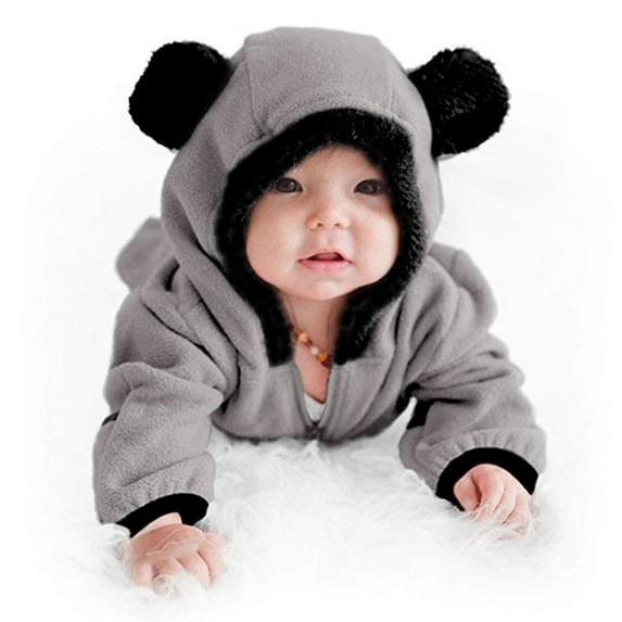 WOYY Girls Fuzzy Jumpsuit Cartoon Bear Ear Hooded Romper Winter Warm Onesie