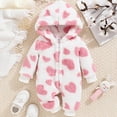 thumbnail image 1 of WOYY Girls Fuzzy Jumpsuit Heart Print Zipper Hooded Romper Winter Union Suit, 1 of 3