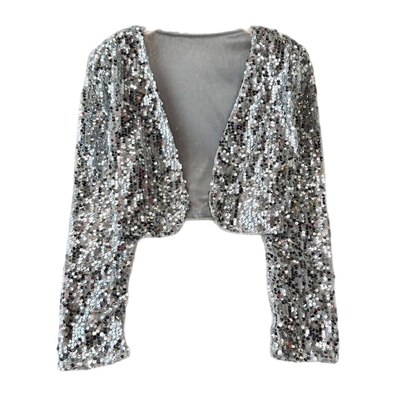 WOYY Girls Glitter Sequin Cardigan Coat Long Sleeve Party Jacket Shirt, Sizes 11-12