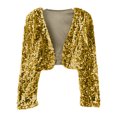 thumbnail image 1 of WOYY Girls Glitter Sequin Jacket Open Front Long Sleeve Cropped Jacket Outerwear, 1 of 5