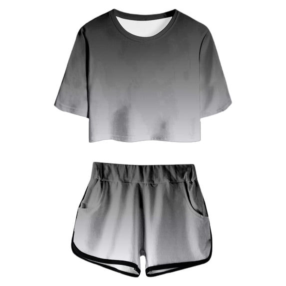 WOYY Girls Gradient Short Sleeve T Shirt and Shorts Set Casual Outfits, Sizes 4-14