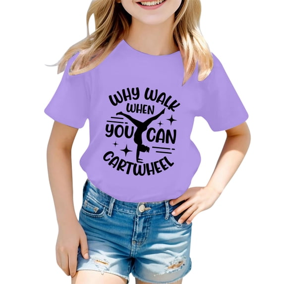 WOYY Girls Graphic Tee Kids Short Sleeve T Shirt Casual Sports T-Shirt, Sizes 0-13