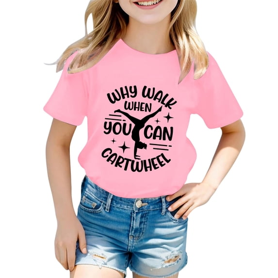 WOYY Girls Graphic Tee Kids Short Sleeve T Shirt Casual Sports T-Shirt, Sizes 0-13