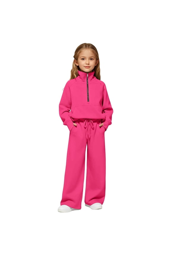 Girls Half Zip Neck Sweatshirt and Sweatpants Outfits Kids 2Pcs Set, Sizes 5-16