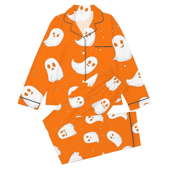 WOYY Girls Halloween Pajamas Ghost Print Long Sleeve Top Pants PJs Sleepwear, Sizes 3-14