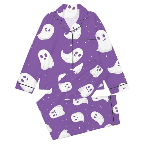 WOYY Girls Halloween Pajamas Ghost Print Long Sleeve Top Pants PJs Sleepwear, Sizes 3-14