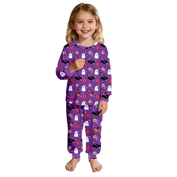 WOYY Girls Halloween Pajamas Kids Unisex Long Sleeve Top Pants Sleepwear Set, 2-Piece, Sizes 2-10