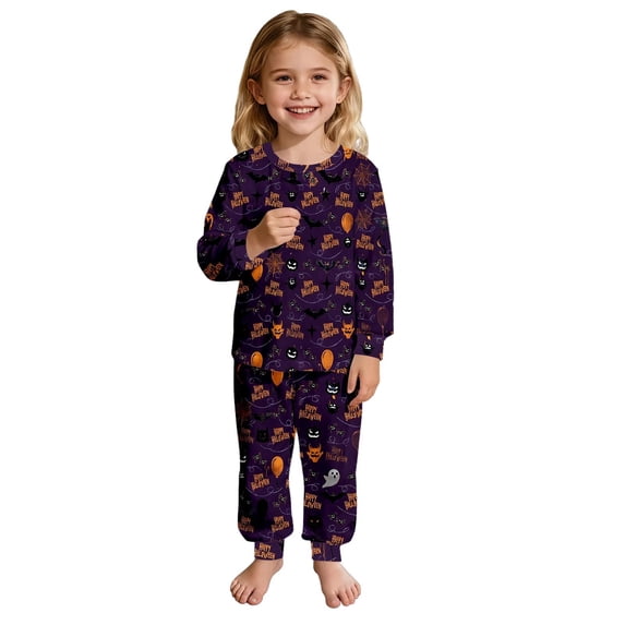 WOYY Girls Halloween Pajamas Long Sleeve T-Shirt Pants Loungewear, 2-Piece, Sizes 2-10