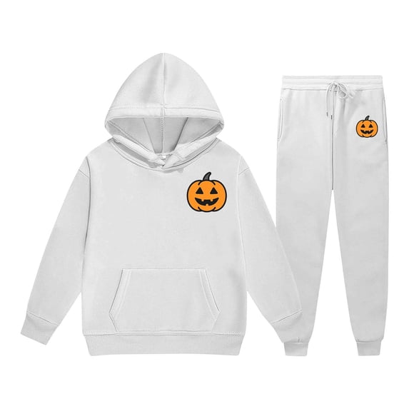 WOYY Girls Halloween Sweatsuits Pumpkin Print Hoodie Sweatpants Outfits, Size 2-13