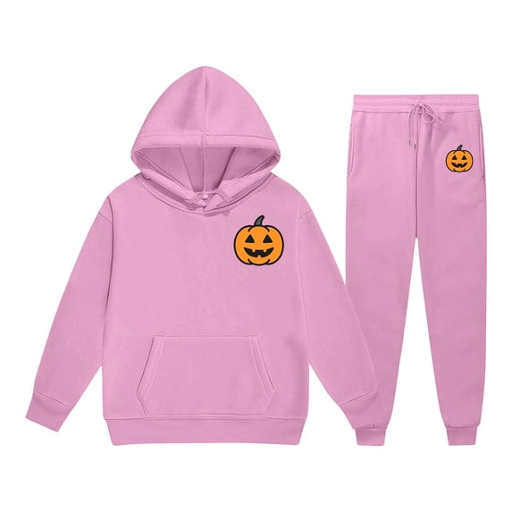 WOYY Girls Halloween Sweatsuits Pumpkin Print Hoodie Sweatpants Outfits, Size 2-13