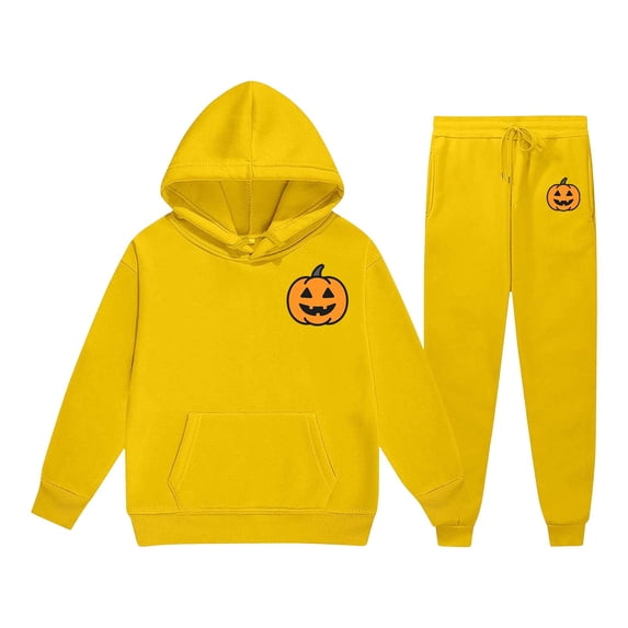 WOYY Girls Halloween Sweatsuits Pumpkin Print Hoodie Sweatpants Outfits, Size 2-13