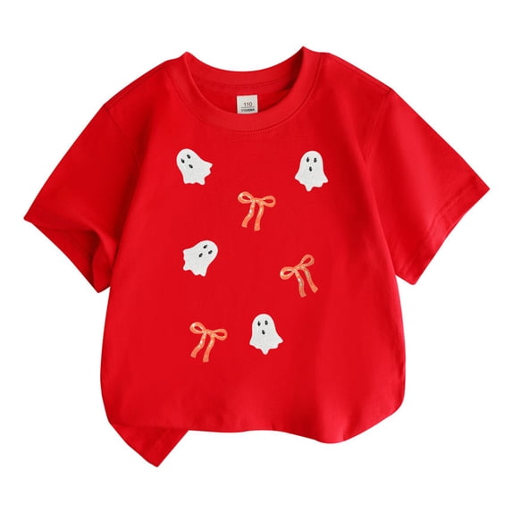 WOYY Girls Halloween T Shirt Cute Ghost Print Short Sleeve T-Shirt Tee, Sizes 3-13