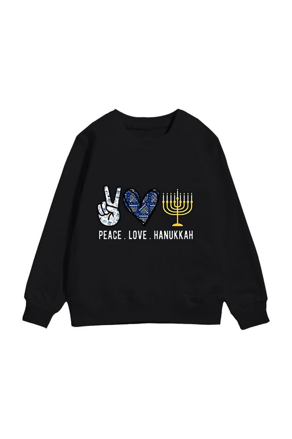 Girls Hanukkah Menorah Sweatshirt Graphic Warm Crewneck Pullover Sweatshirts