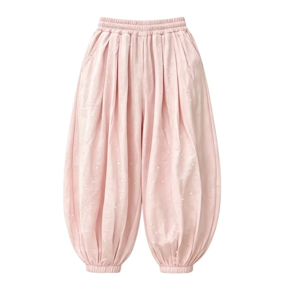 WOYY Girls Harem Pants Summer High Waisted Lightweight Baggy Pants with Drawstring
