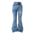 thumbnail image 1 of WOYY Girls Heart Embroidery Flared Jeans Slim Fit Stretch Denim Pants, Sizes 9-10, 1 of 5