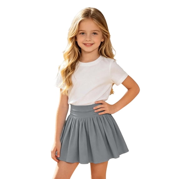 WOYY Girls High Waisted Tennis Skirt Casual Athletic Golf A Line Skort, Grey, Sizes 5-14